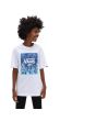 Niño con camiseta de manga corta Vans Print Box blanca con estampado de llamas y camuflaje azul 