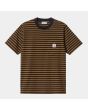Camiseta orgánica de manga corta con bolsillo Carhartt WIP Seidler Pocket Stripe Marrón y Negra para hombre