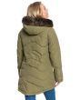 Mujer con chaqueta de capucha impermeable Roxy Ellie Jacket verde oliva posterior