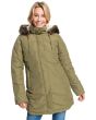 Mujer con chaqueta de capucha impermeable Roxy Ellie Jacket verde oliva