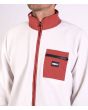 Hombre con chaqueta Sherpa Hurley Byron Burrrito Track Zip blanca con detalles en rojo bolsillo