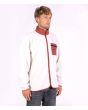 Hombre con chaqueta Sherpa Hurley Byron Burrrito Track Zip blanca con detalles en rojo derecha