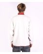 Hombre con chaqueta Sherpa Hurley Byron Burrrito Track Zip blanca con detalles en rojo posterior