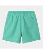 Bañador Carhartt WIP Chase Swim Trunks turquesa con el logo dorado para hombre posterior