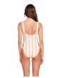 Bañador Mujer Volcom Coco One Piece blanco y coral a rayas posterior