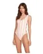 Bañador Mujer Volcom Coco One Piece blanco y coral a rayas 