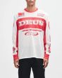 Hombre con Camiseta motera Deus Ex Machina Step Out Moto Jersey Blanco-Rojo
