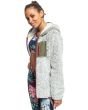 Mujer con Polar de Sherpa con cremallera y capucha Roxy Want It verde oliva abierto izquierda