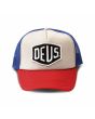 Gorra estilo camionero Deus Ex Machina Baylands Trucker azul blanca y roja para hombre frontal