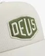 Gorra de pana Deus Ex Machina Shield Cord Trucker Blanca logo