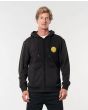 Hombre con Sudadera de forro polar con Capucha y Cremallera Rip Curl Original Wetty en color negro frontal 