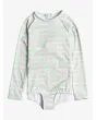 Licra de manga larga con protección solar UPF 50+ Hibiline Onesie Blanco y Verde Floral para niñas de 2 a 7 años