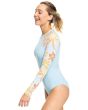 Mujer con licra de surf de manga larga Roxy Island in the Sun azul celeste lateral
