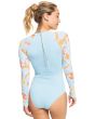Mujer con licra de surf de manga larga Roxy Island in the Sun azul celeste espalda
