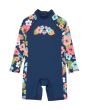 Mono de protección solar Roxy Morning Flower con manga larga color azul floral para niña 2-7 años