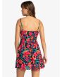 Mujer con minivestido de tiras Roxy La Vida Antracita Floral posterior