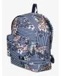 Mochila mediana Roxy Be Young 24 Litros azul marino a rayas con flores lateral