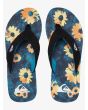 Chanclas Quiksilver Molokai Layback negras, azules y naranjas con estampado floral para hombre superior