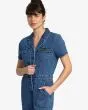 Mujer con Mono Vaquero de manga corta RVCA Recession Denim Jumpsuit Azul bolsillos
