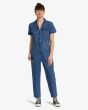 Mujer con Mono Vaquero de manga corta RVCA Recession Denim Jumpsuit Azul