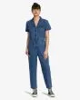 Mujer con Mono Vaquero de manga corta RVCA Recession Denim Jumpsuit Azul