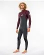 Hombre con traje de surf con cremallera en el pecho Rip Curl 5/3mm Dawn Patrol WIne Granate lateral