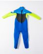 Traje de surf de neopreno con cremallera en la espalda Rip Curl Omega 5/3 Groms para niño en color azul y amarillo posterior 