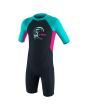 Neopreno corto O'Neill Toddler Reactor-2 2mm Back Zip Spring para niƱa color gris aguamarina y fucsia