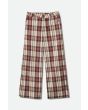 Pantalón de pierna ancha Brixton Victory Wide Leg Blanco con cuadros marrones para mujer