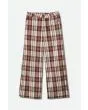Pantalón de pierna ancha Brixton Victory Wide Leg Blanco con cuadros marrones para mujer