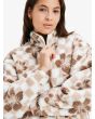 Mujer con Forro polar con media cremallera Roxy Jive Talking Bonded Blanco con estampado a cuadros y flores marrones cuello