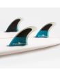 Quillas para tabla de surf FCS II Performer Performance Core Tri-Fins en color turquesa y negro Talla M board