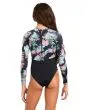 Niña con Licra de surf tipo bañador entero de manga larga Roxy Girl Active Onesie color Antracita Floral cremallera posterior