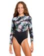 Niña con Licra de surf tipo bañador entero de manga larga Roxy Girl Active Onesie color Antracita Floral