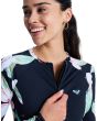 Mujer con Roxy licra surf LS Zip negra antracita floral cremallera frontal