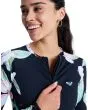 Mujer con Roxy licra surf LS Zip negra antracita floral cremallera frontal