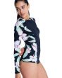 Mujer con Roxy licra surf LS Zip negra antracita floral lateral