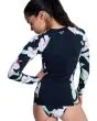 Mujer con Roxy licra surf LS Zip negra antracita floral posterior