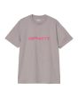 Camiseta de manga corta para hombre Carhartt WIP S/S Script T-Shirt gris yosemite con el logo en rosa 