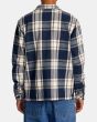 Hombre con Sobrecamisa de franela RVCA Flight Risk Shirt Jacket Azul a cuadros posterior