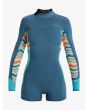 Traje de neopreno corto con manga larga Roxy 2mm Swell Series Springsuit Back Zip Azul para mujer