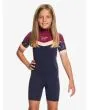 Traje de surf de primavera Roxy Syncro 2/2mm con manga corta cremallera espalda para niña 2 a 7 años en color azul y granate