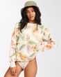 Mujer con Sudadera sin capucha Billabong Cut Off blanca con estampado floral 