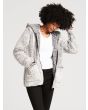 Mujer con sudadera con capucha y cremallera Volcom Lil Phuz Up gris claro abierta