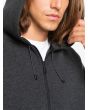 Hombre con sudadera con capucha y cremallera parcial Quiksilver Step Off gris cierre