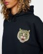 Sudadera con capucha de forro polar Rvca Leines Tiger Face negra para mujer bordado