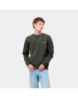 Hombre con Sudadera Carhartt WIP Script Embroidery Sweatshirt verde con logo blanco 