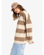Mujer con sudadera oversize Roxy Strictly Stripes Beige y Marrón lateral