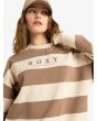 Mujer con sudadera oversize Roxy Strictly Stripes Beige y Marrón serigrafía delantera