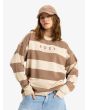 Mujer con sudadera oversize Roxy Strictly Stripes Beige y Marrón